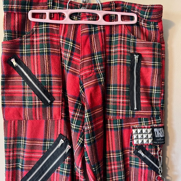 Tiger of London sz 32x32 red tartan wooly plaid bondage zip pants. - Picture 3 of 9
